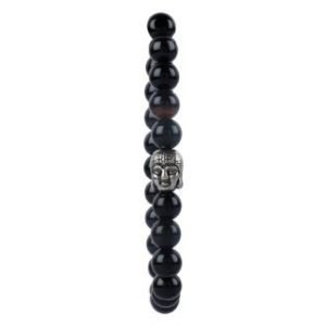 Black Onyx Agate Beads Bracelet with Buddha Head