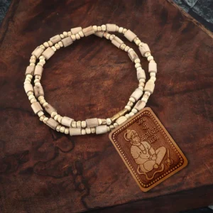 Shri Bageshwar Dham Tulsi Kanthi Mala With Hanuman Locket (Wood/Lakdi Mala)