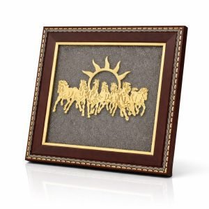 Natural Pyrite 7 Horses Frame (7.5 × 7.5 Inches) | Wooden Base Vastu Wall Décor