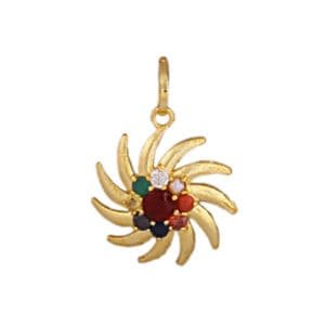 Designer Party Wear Synthetic Navratan/Navgrah Brass Sun Shape Locket/Pendant