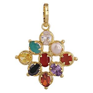 Navratan Square Fashion Pendant in Golden Color Brass Casting Synthetic stone