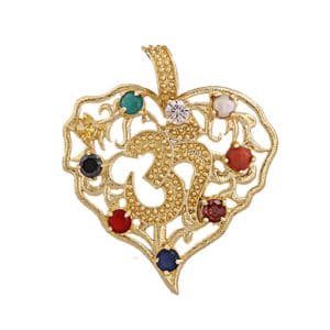 Navratan Om Fashion Pendant Golden Color Brass Casting Synthetic stone Zircon