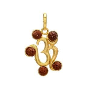 Gold Plated Brass Om with Five Rudraksha Locket/Pendant