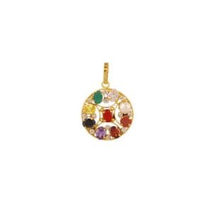 Designer Navratan Stone Round Shaped Pendant